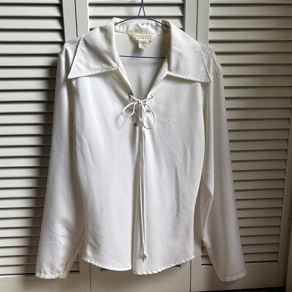 Express White Lace-Up Collar Top